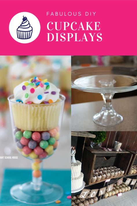 Fabulous DIY Cupcake Displays Cupcake Display Diy, Diy Food Display, Tiered Cupcake Display, Cupcake Displays, Funny Cupcakes, Cake Decorating Party, Cupcake Table, Cupcake Tiers Stand, Small Cupcakes