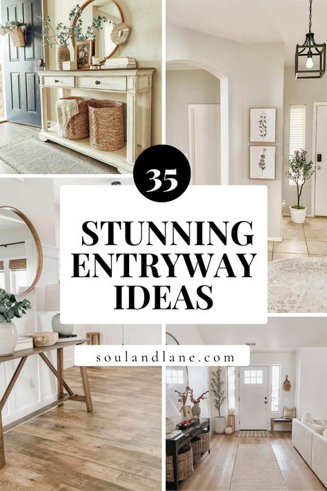 These entryway ideas are crafted to enhance your home's appeal from the moment you step through the door, blending form and function for an elegant and organized welcome. Explore how to make a statement with bold lighting fixtures, elegant mirrors that create a sense of space, and plush area rugs that add a touch of comfort. Learn to curate a functional yet beautiful area with sleek storage benches, eye-catching coat racks, and unique decorative accents. Entryway Hallway Wall Decor, By The Front Door Decor Inside, Entry Way Door Ideas, Small Front Door Decor Entrance Inside, Narrow Entry Way Wall Ideas, Coastal Home Entryway, Front Door Off Center, Craftsman Style Entryway, Front Door Vestibule Entryway