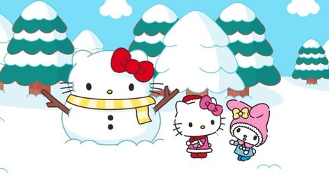 Winter Wallpaper Desktop, Christmas Desktop Wallpaper, Desktop Wallpaper Macbook, Hello Kitty Printables, Christmas Desktop, Kitty Christmas, Cute Laptop Wallpaper, Hello Kitty Characters, Hello Kitty And Friends