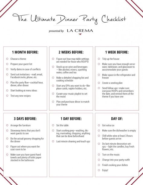 Planning a Dinner Party: Your Checklist. Everything you need to know to keep you organized and ready to go for your big day. Dinner Party Etiquette, Brunch Checklist, Tea Party Checklist, Healthy Dinner Party, Dinner Party Checklist, Diy Dinner Party, Dinner Party Entertainment, Dinner Party Planning, Dinner Party Ideas