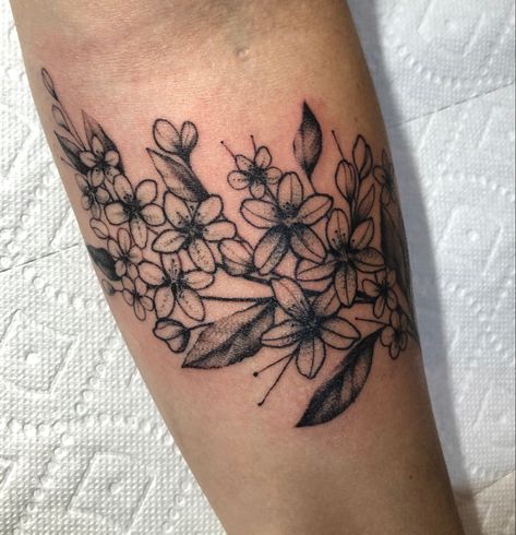 Crabapple Tree Tattoo, Crabapple Tattoo, Crab Apple Tree Tattoo, Crab Apple Tree, Apple Tree Blossoms, Work Tattoo, Crabapple Tree, Blossom Tattoo, My Tattoo