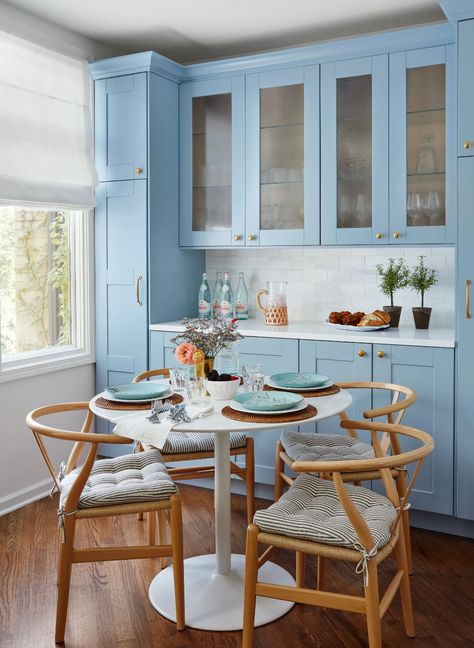 French Blue Kitchen, Kitchen Renovation Diy Ideas, Diy Kitchen Makeover Ideas, Kitchen Cabinets Before And After, Kitchen Renovation Cost, Mirror French, Decoration Mirror, Kitchen Diy Makeover, Blue Kitchen Cabinets