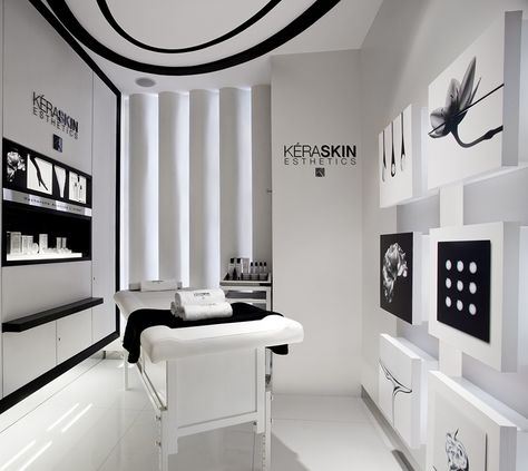 Iconic Design creates the first Keraskin Institute in Mumbai. Black And White Aesthetic Clinic, Spa Interior Design, Spa Interior, Beauty Salon Decor, Aesthetic Clinic, Loft Decor, Spa Decor, Beauty Center, Retail Store Design