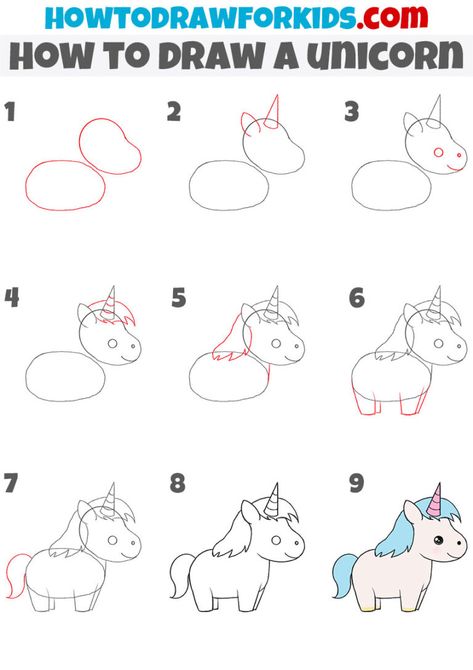 How to Draw a Unicorn - Easy Drawing Tutorial For kids How To Draw Hello Kitty Step By Step, Simple Step By Step Drawing, Draw A Unicorn, Unicorn Drawing, Easy Drawing Tutorial, Drawing Tutorials For Kids, Easy Drawings For Kids, Drawing Tutorial Easy, Drawing Templates