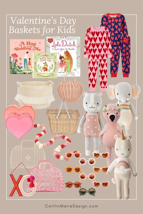 kids love basket gift, aesthetic valentines day, cuddle and kind doll, flower round sunglasses, heart pop it, valentines pajamas, kids pjs, valentines day kids books, jelly purse Toddler Love Basket, Valentines Buckets For Kids, Valentine’s Day Basket For Toddler, Valentines Kids Basket, Love Baskets For Kids, Valentines Gift For Toddler Girl, Valentine’s Day Bags For Kids, Baby Valentines Basket, Valentine’s Day Toddler Gift