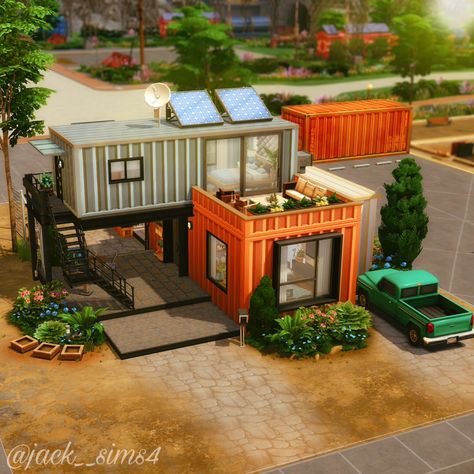 Sims 4 Container House Layout, Sims4 Container House, Sims 4 Shipping Container Cc, Eco Home Sims 4, The Sims 4 Container House, Container Home Sims 4, Evergreen Harbor House, Ts4 Evergreen Harbor, Sims Container House