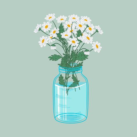 Illustration of daisies in a glass vase Daisies In A Vase, Vase Illustration, Cleaning Calendar, Summer Flower Arrangements, Yellow Vase, Tulips In Vase, Background Drawing, Hand Drawn Vector Illustrations, Colorful Bouquet