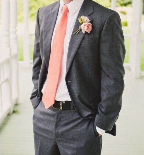 Coral groomsmen attire Coral Groomsmen Attire, Groomsmen Grey, Peach Tie, Coral Tie, Coral Wedding, Wedding Groomsmen, Groomsmen Suits, Peach Wedding, Coral And Gold