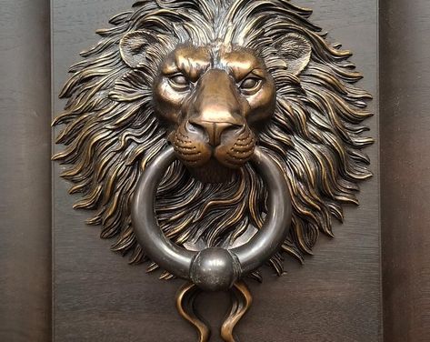 Sculpture and Fine Art by KarlDeenSanders on Etsy Lion Head Door Knocker, Lion Door Knocker, Largest Lion, Door Knobs And Knockers, Bronze Patina, Patina Finish, Door Knocker, Beautiful Doors, Door Knockers