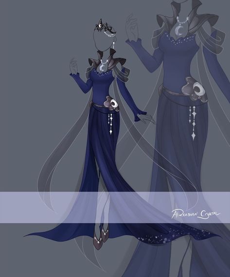 Moon Dress Fantasy Art, Moon Dress Anime, Moon Dress Art, Moon Goddess Dress Drawing, Moon Dress Drawing, Goddess Dress Drawing, Moon Princess Dress, Moon Goddess Outfit, Moon Goddess Dress