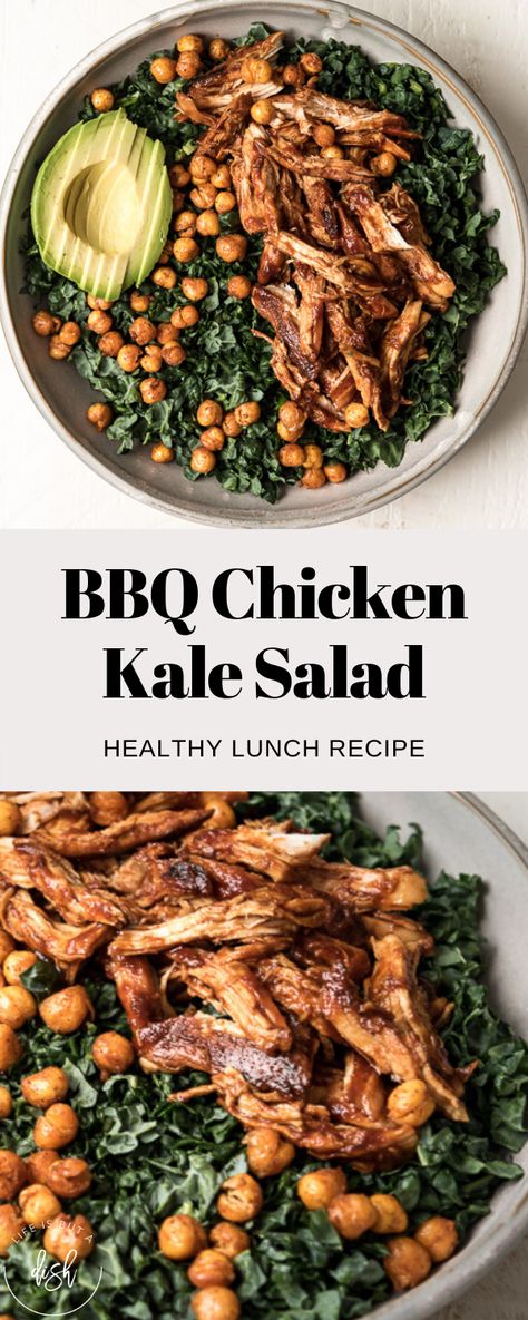 Chicken Kale Salad, Dino Kale, Kale Chicken Salad, Crab Salad Recipe, Chicken Kale, Chicken Chickpea, Bbq Chicken Salad, Macaroni Salad Recipe, Easy Bbq