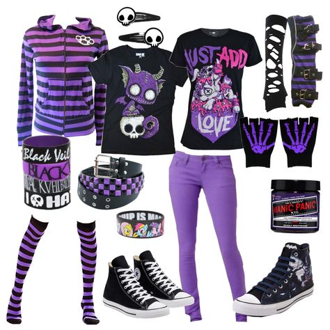 2000s Myspace Gifs, Hyperpop Clothes, Scene Y2k Outfits, Purple Scene Outfits, Scene Clothes 2000s, Scene Kid Clothes, Scene Style Outfits, Scene Outfits 2000s, Scenecore Clothes