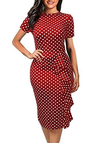 oxiuly Women's Casual Polka Dot Short Sleeve Round Neck Work Business Pencil Dress OX055 Tight Midi Dress, Fitted Pencil Dress, Very Short Dress, Gown Styles, Midi Pencil Dress, Floral Patchwork, Rockabilly Dress, Vintage Short, Cap Dress