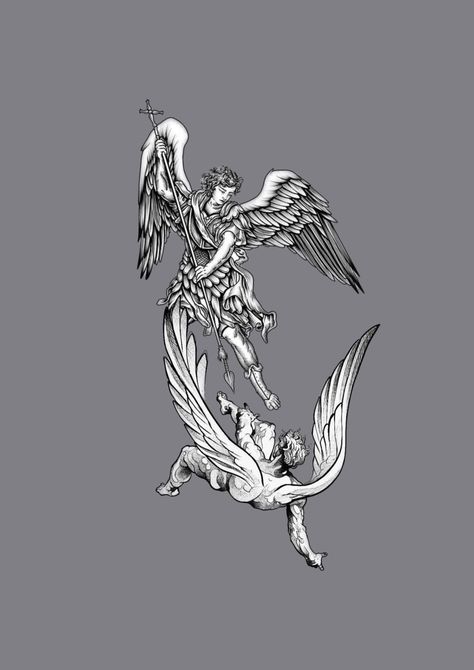 Archangel Michael Tattoo For Men, Weeping Angel Tattoo, Arch Angel Michael Tattoo, Warrior Angel Tattoo, Christian Tats, Biblical Angel Tattoo, Dark Angel Tattoo, Archangel Michael Tattoo, Fallen Angel Tattoo