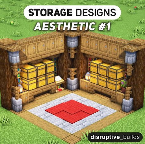 Minecraft Building Ideas Chest Room, Minecraft Chest Room Ideas, Chest Room Minecraft, Minecraft Storage Room Ideas, Minecraft Layout, Minecraft Storage Room, Minecraft Rooms, Minecraft Storage, Aesthetic Storage