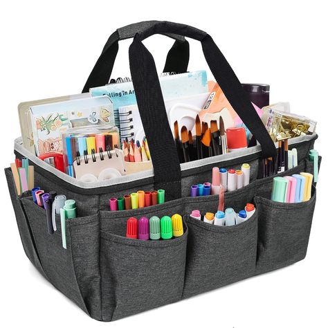 PRICES MAY VARY. Multi-functions Artist Tote Bag:it has big storage space for Art&Craft,teacher's stationery,books,Make-up,papers pens,Sewing,crafts,arts,make-up,works office supplies,home kitchen and more. Neat And Beautiful: The craft storage tote has a large capacity of internal space, and there are 11 small pockets outside to organize small tools, so that you can use them in a short time. You can also easily store a lot of things. Put your favorite office supplies in our handbag, so that you Tote Bag Craft, Tool Tote Bag, Hobby Storage, Artist Bag, Art Supplies Bag, Made Up Words, Teacher Bag, Bag With Pockets, Craft Tote