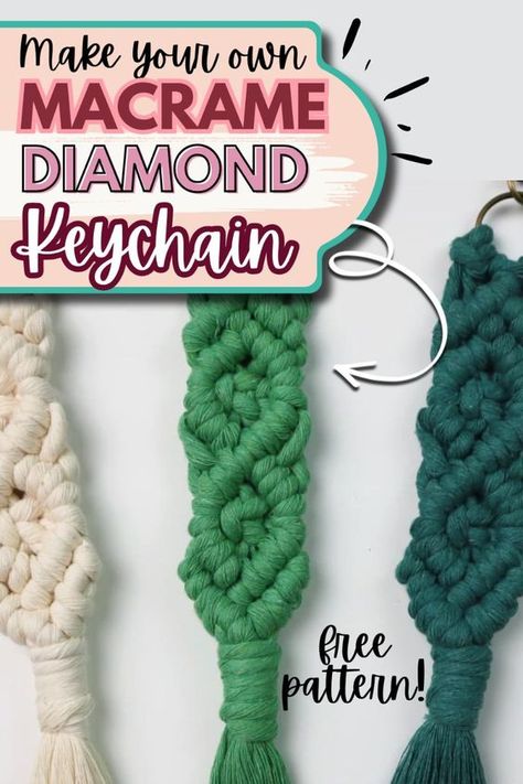 Learn how to make a beautiful diamond macrame keychain with this free pattern and step by step tutorial!  Includes a helpful video and I'll walk you through the whole process, no matter if you're new to macrame or a seasoned knotter! Macrame Keychain Videos Macrame Keychain With Beads Diy Macrame Rainbow Keychain Tutorial Simple Macrame Keychain Tutorial Macrame Key Ring Tutorial Handmade Keyrings Diy Easy Macrame Tutorial Keychain Macrame Tutorial Macrame Keychain Diy Tutorials Videos Macrame Keychain With Beads, Simple Macrame Keychain, Macrame Keychain Diy Tutorials, Keyrings Diy, Macrame Keychain Diy, Small Macrame Projects, Keychain Diy Easy, Macrame Keychain Tutorial, Keychain With Beads