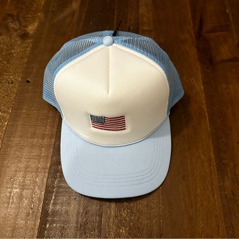 Nwot Never Worn Polyester Soft Trucker Hat Embroidered Flag Usa Flag, Trucker Hat, Blue White, Color Blue, Flag, Blue And White, Women Accessories, Hats, Drawings