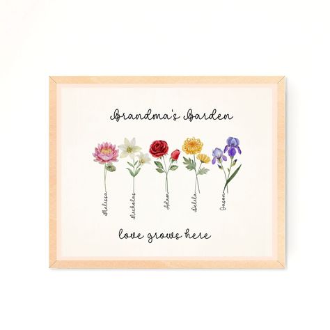 Birth Flower Sign, Grandma Mothers Day Gift From Grandkids Painting, If Grandmas Were Flowers Id Pick You, January Birth Flower Poster, Grandmas Garden Birth Flowers, Family Printables, Month Signs, Grandmas Garden, Gifts For Grandparents