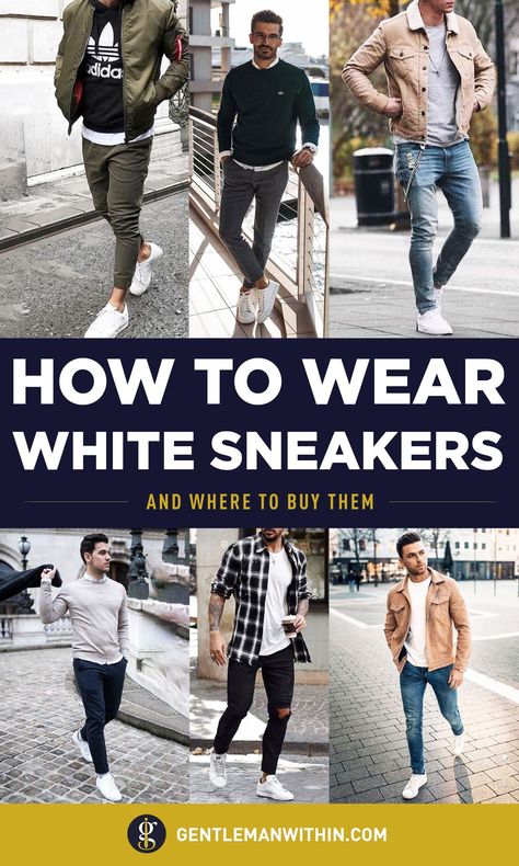 Chino Sneakers Outfit Men, Men’s Outfits With White Shoes, Mens White Shoes Outfits, Outfit For White Shoes, White High Top Sneakers Outfit Men, White Shoe Outfits Men, Casual White Shoes For Men, White Trainers Men Outfit, White Casual Shoes Men