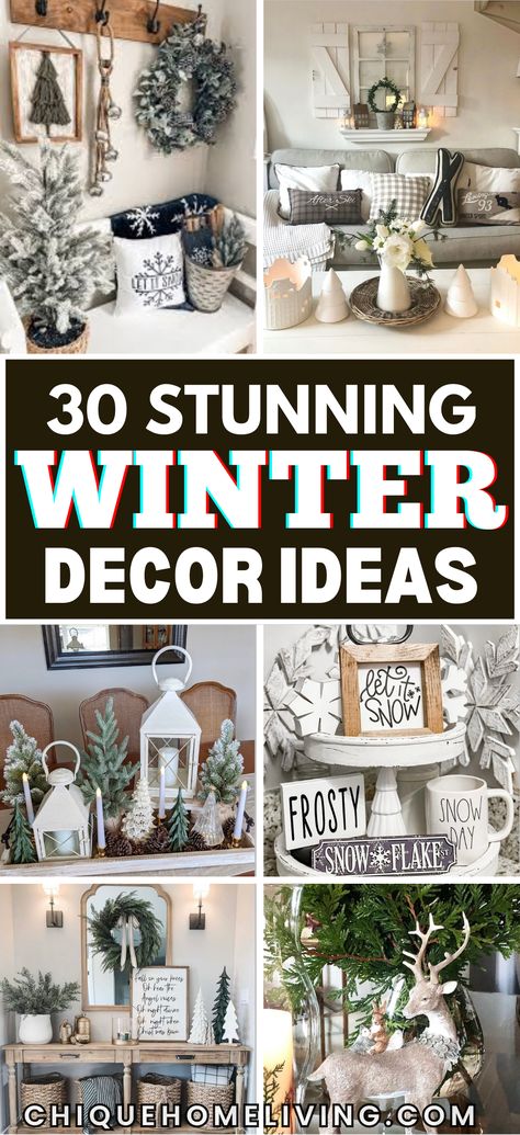 29 Winter Decor Ideas to Cozy Up Your Home! ❄️ Transform your space into a warm, inviting retreat this season with these creative ideas. Add cozy vibes with chunky knit blankets, faux fur throws, and soft neutral pillows. Incorporate natural elements like pinecones, birch logs, and evergreen garlands for a rustic touch. Use candles and string lights to create a magical winter glow. Highlight seasonal details like snowflake ornaments, frosted wreaths, or winter-inspired wall art. Whether you pref Winter Living Room Decor Cozy, Winter Home Decor After Christmas, Home Decor After Christmas, January Winter Decor, Living Room Mantle Decor, Winter House Decor, After Christmas Winter Decor, Stone Fireplace Decor, Winter Mantle Decor