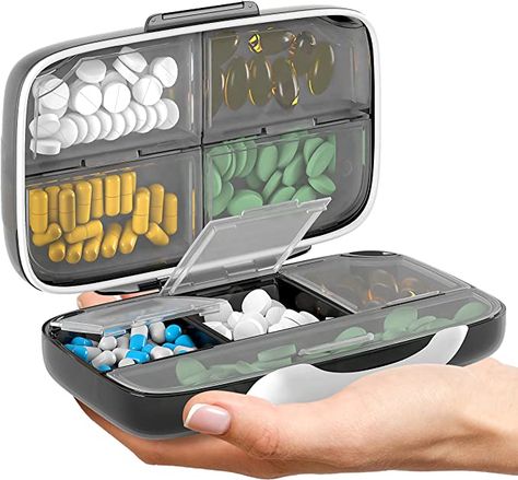 Amazon.com: Pill Organizer Airtight Pill Box Large Pill Dispenser Home Travel Supplement Holder Portable Vitamin Sorter Jumbo Size 8 Compartment Airtight Vitamin Container Daily Medicine Travel Essentials : Health & Household Travel Pill Organizer, Medicine Container, Medicine Organizer, Medication Organization, Pill Dispenser, Medicine Organization, Pill Holder, Pill Container, Durable Medical Equipment