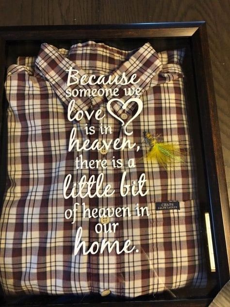 T Shirt Shadow Box Ideas, Shadow Box For Passed Loved Ones Shirt, Memorial Tattoo Designs, Memory Ideas, Memory Gifts, Clothing Keepsake, Artsy Crafts, Memorial Tattoo, Seasonal Decorations