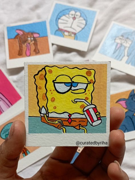 Aesthetic Spongebob cartoon polaroids Cartoon Polaroid, Polaroid Drawing Ideas, Polaroid Drawing, Aesthetic Cartoon, Cute Canvas Paintings, Cartoon Painting, Small Drawings, Easy Doodle Art, Canvas Painting Designs