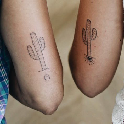 Also good for best friends and girlfriends. Desert Tattoo, Cactus Tattoos, Mother Nature Tattoos, Tattoo Dotwork, Cactus Tattoo, Petit Tattoo, Tattoo Placements, Tattoo Nature, Western Tattoos