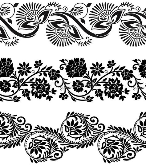 Illustration about Floral vector seamless borders on white background. Illustration of deco, indian, nature - 40316217 Vector Border, Fabric Paint Designs, Floral Vector, Paisley Art, Floral Border Design, Border Designs, Border Embroidery Designs, Flower Stencil, Textile Pattern Design