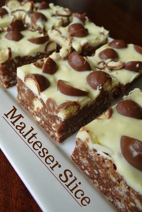 HELLO Malteser Slice – Be A Fun Mum Recipes With Condensed Milk, Malteser Slice, Arrowroot Biscuits, Rice Bubbles, Tray Bake Recipes, Condensed Milk Recipes, Slices Recipes, Food Cakes, Condensed Milk