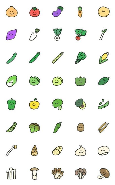 Cute Vegetables, Cute Small Drawings, Dibujo Simple, Cute Easy Doodles, Doodle Art Journals, Cute Food Drawings, Cute Food Art, Scrapbook Stickers Printable, Easy Doodle Art