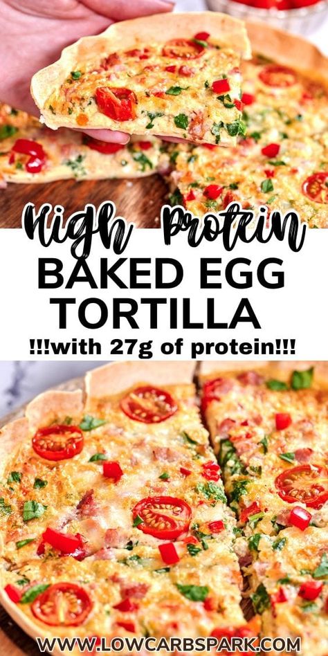 This baked egg tortilla is loaded with protein and vegetables, thanks to the addition of cottage cheese, making it a nutritious and satisfying option for any meal. It's perfect for breakfast, meal prep, or even dinner, and can be ready in just 20 minutes.rnrn Breakfast Egg Bake, Egg Tortilla, Breakfast Tortilla, Tortilla Bake, Cottage Cheese Breakfast, Cottage Cheese Eggs, Protein Baking, Baked Egg, Cottage Cheese Recipes