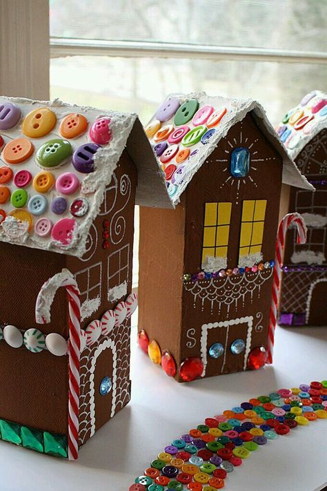 Milk Carton Crafts, Gingerbread House Craft, Juleverksted For Barn, Crafts By Season, House Village, Diy Christmas Village, Mod Podge Crafts, Gingerbread Village, Milk Carton