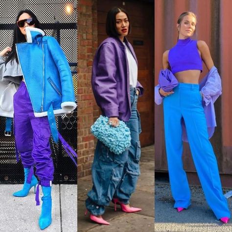 @thebreathefashion on Instagram: "Violet & Blue 💜💙 1, 2 or 3 ??" Blue Outfit Combination, Purple And Blue Outfit, Blue And Purple Outfit, Violet Outfit, Bleu Violet, Purple Outfits, Blue Violet, Blue Outfit, Pants Outfit