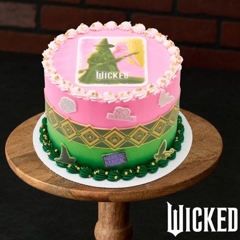 We’ve been changed for good! ✨   Grab your friends and get ready to defy gravity together at the celebration. Pink goes good with green. 💗💚 Wicked Themed Birthday Cake, Wicked Cake Ideas, Wicked Birthday Cake, Wicked Cake, Wicked Cakes, Cool Snacks, Wicked Birthday, Balloons Pictures, Movie Cake