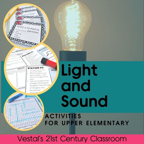 Here are engaging, hands-on light and sound activities for upper elementary science lessons! Elementary Science Lessons, Teaching Sound, Sound Experiments, Sound Activities, Science Lessons Elementary, Classroom Store, Sound Science, Light Science, 21st Century Classroom