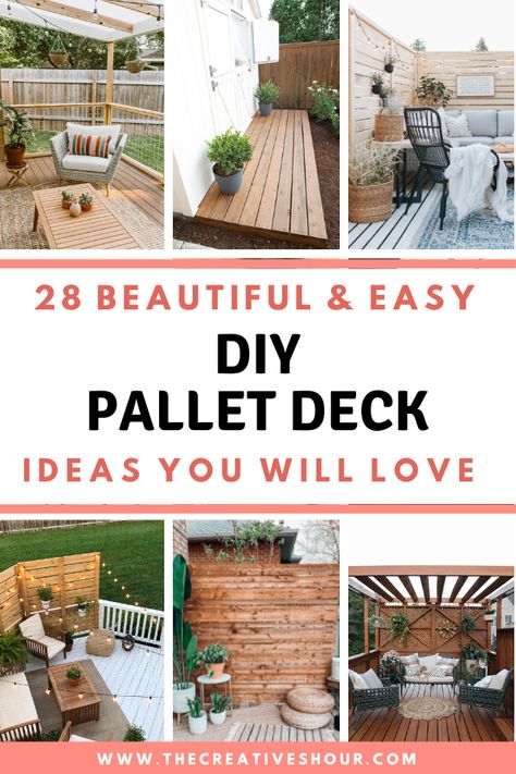 Transform your outdoor space into a dreamy oasis with these 45 simple pallet deck ideas. Get inspired and create your unique outdoor retreat. Pallet Deck For Rv, Pallet Porch Deck, Pallet Deck, Palette Deck, Garden Ideas Using Pallets, Deck Over Concrete, Mobile Home Landscaping, Pallet Porch, Pallet Deck Diy