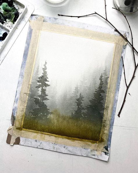 Dark Watercolor Art, Dark Academia Watercolor, Misty Forest Watercolor, Misty Watercolor, Dewy Morning, Mom Watercolor, Watercolor Dark, Organic Interiors, Dark Watercolor