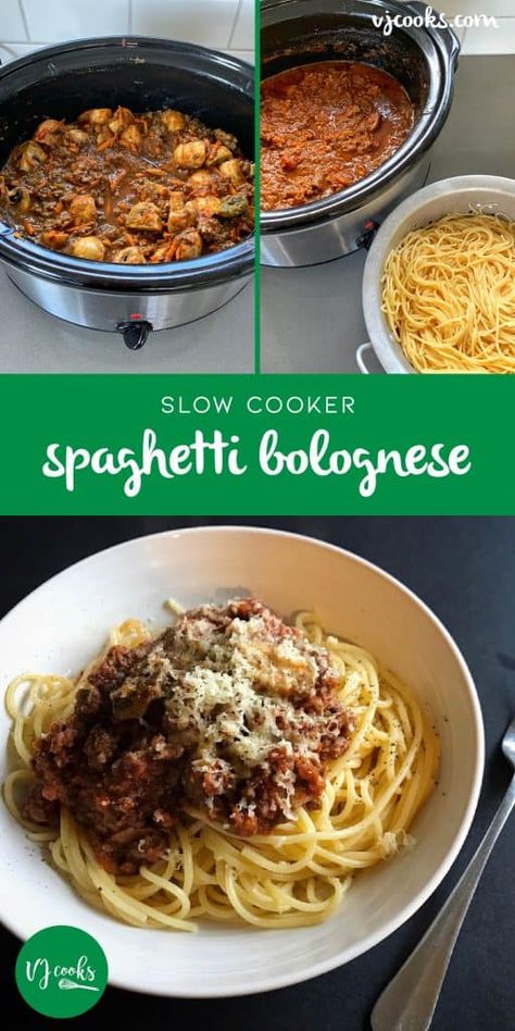 vj cooks slow cooker bolognese sauce Spaghetti Bolognese Sauce, Slow Cooker Bolognese Sauce, Mince Dishes, Traditional Spaghetti, Slow Cooker Bolognese, Vj Cooks, Bolognese Sauce Recipe, Slow Cooker Spaghetti, Large Family Meals