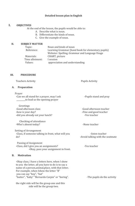 English Lesson plan | PDF Lesson Plan Grade 1 English, 12th Grade English, English Teacher Lesson Plans, 7th Grade English, Lesson Plan Outline, Lesson Plan Pdf, Common And Proper Nouns, English Lesson Plans, Subject And Predicate