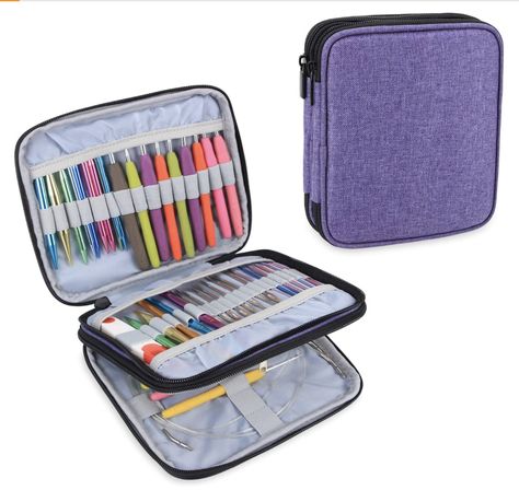 Teamoy Organizer Case for Interchangeable Circular Knitting Needles, Crochet Hooks and Knitting Accessories, Keep All in Place and Easy to Carry, Purple (No Accessories Included) - I love this compact way to store my knitting needle tips and cords. Plus room for a few other accessories. A great solution to keeping all those needles in one place. Crochet Hooks Case, Crochet Hook Bag, Crochet Hook Organizer, Interchangeable Knitting Needles, Ergonomic Crochet Hook, Crochet Hook Case, Crochet Case, Crochet Storage, Crochet Hook Set