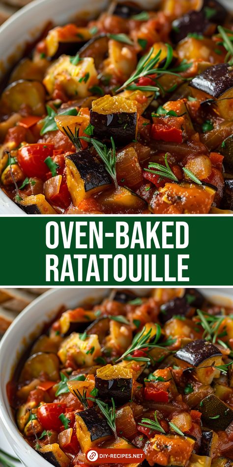 Enjoy oven-baked ratatouille with this easy recipe. Fresh veggies layered and baked with a touch of Parmesan cheese for a delightful dish. Clean Veggie Recipes, Oven Eggplant Recipes, Baked Ratatouille Recipe Easy, Ratouille Recipe Veggies, Zucchini Ratatouille Recipe, Layered Vegetable Bake, Roasted Ratatouille Recipe, Oven Baked Dinners, Baked Veggies Oven