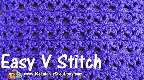 "This Free Crochet pattern teaches how to make this very easy beginner crochet stitch using V stitches and chains. This pattern comes with helpful pictures and video tutorials for both right and left handed to take you step by step." V Stitch Crochet, Crochet Stitches For Blankets, Crochet Stitches For Beginners, V Stitch, Stitch Ideas, Stitch Crochet, Crochet Baby Clothes, Crochet Throw, Crochet Stitches Tutorial