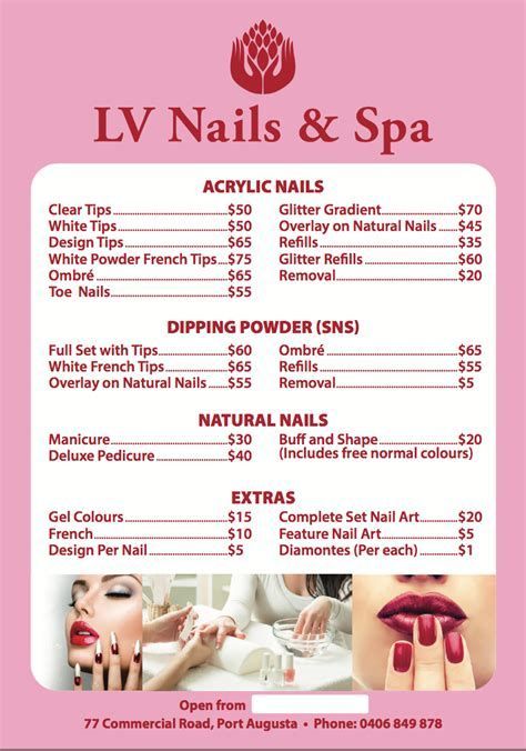 Lv Nails Prices at Monicacausey Lv Nails, Jumper Nails, Nail Salon Prices, Flame Nails, Nail Room Ideas, Spa Menu, Infinity Nails, Spa Prices, Manicure Nail Designs