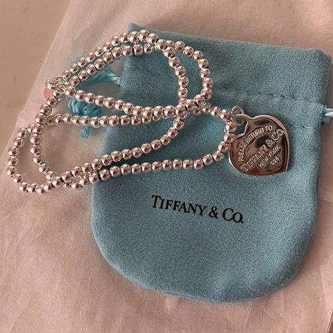 Return To Tiffany & Co Heart Charm Beaded Necklace Sterling Silver w Box Tiffany And Co Bead Necklace, Tiffany Bead Necklace, Elegant Beaded Necklace, Body Decor, Tiffany And Co Necklace, Bead Ball, Return To Tiffany, Tiffany Necklace, Necklace Beads