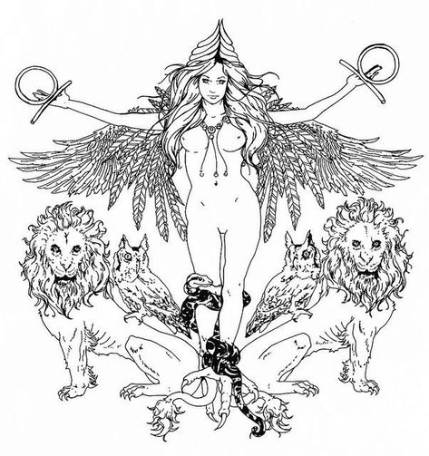 Ishtar tattoo. Lilith Tattoo, Lillith Goddess, Lilith Goddess, Ishtar Goddess, Goddess Of The Night, A Tattoo Design, Night Of The Demons, Symbole Viking, Traditional Witchcraft