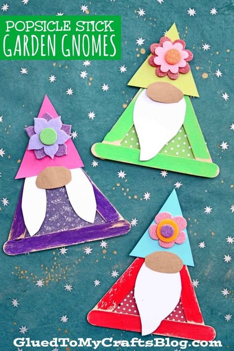 Popsicle Stick Gnomes, Garden Craft Ideas For Preschool, Gonk Crafts For Kids, Gnome Crafts For Preschool, Fairy Crafts For Kids, Gnome Crafts For Kids, Gnomes Tutorial, Stick Garden, Gnome Crafts