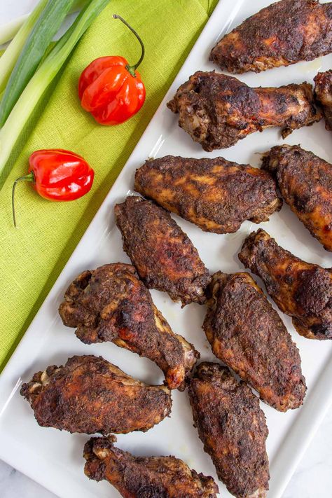 If you like Jamaican jerk chicken, then you will love these bite-sized jerk chicken wings. They are easy to make and great for parties. No need to fire up your grill as they are conveniently baked in the oven. Make them mild or as spicy as you desire! Jamaican Jerk Chicken Wings, Baked Jerk Chicken, Best Spaghetti Recipe, Jerk Chicken Wings, Wings In The Oven, Jamaican Jerk Chicken, Jamaican Jerk, Baked Chicken Wings, Jerk Chicken