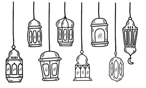 Lantern Simple Drawing, Lantern Doodles, Lantern Doodle, Lantern Drawing Simple, Lantern Islamic, Mosque Illustration, Arabic Lantern, Turkish Lanterns, Lantern Drawing